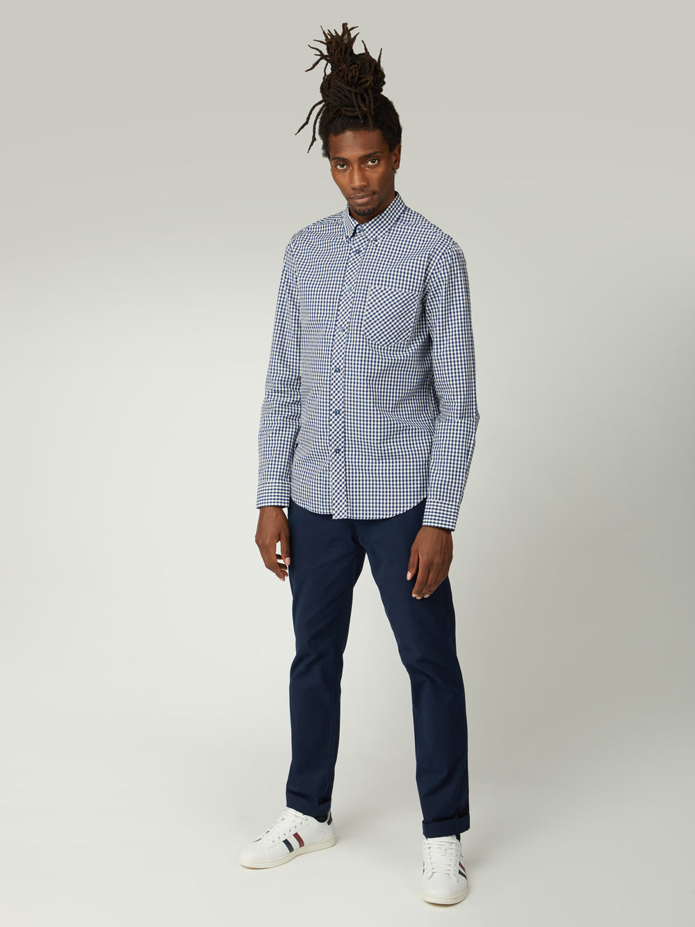 Ben Sherman Signature Long-Sleeve Gingham Gömlek Koyu Mavi | 6192-EVDMH