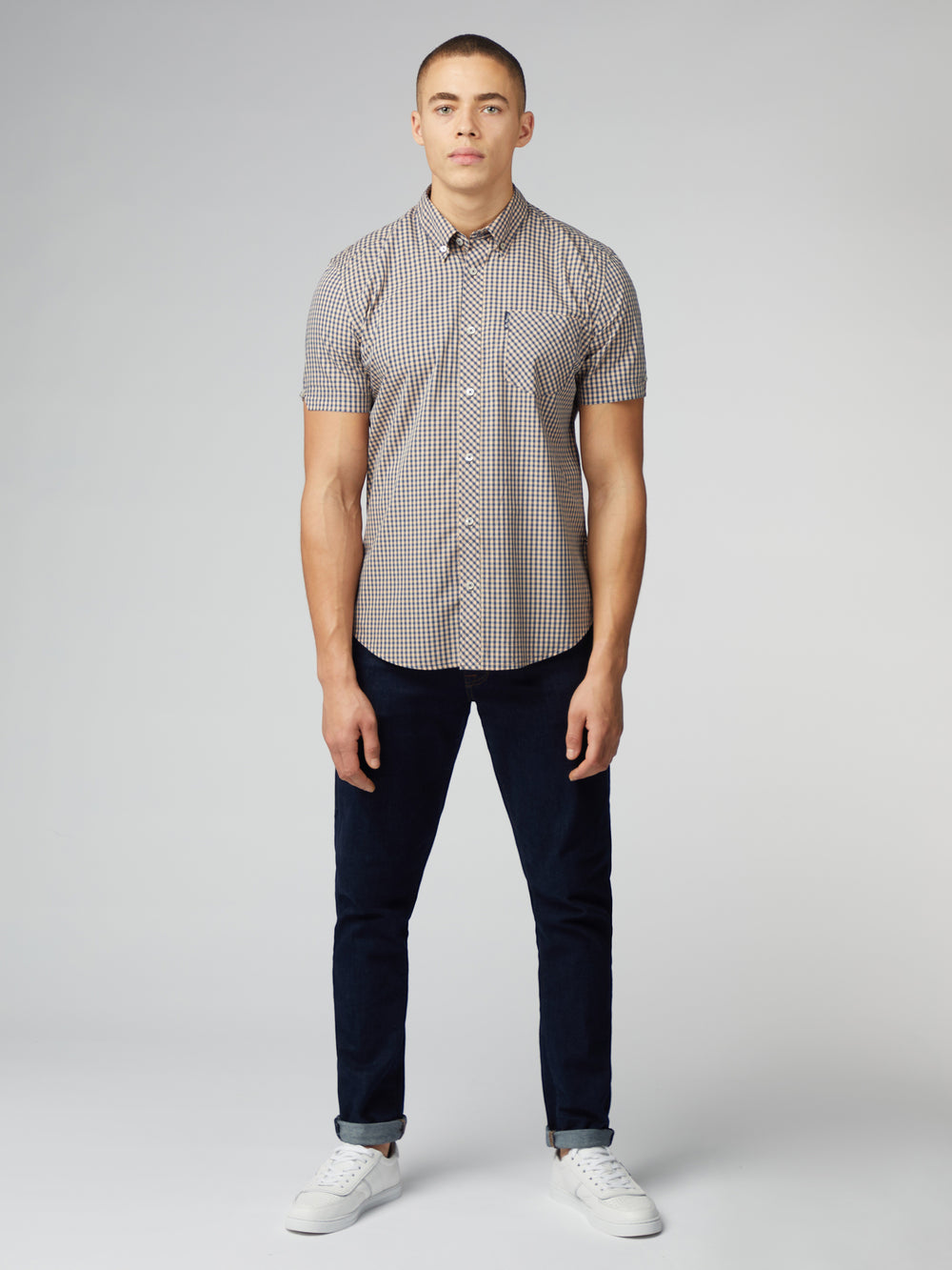 Ben Sherman Signature Short Sleeve Gingham Gömlek Bakır Turuncu | 4571-JSLDO