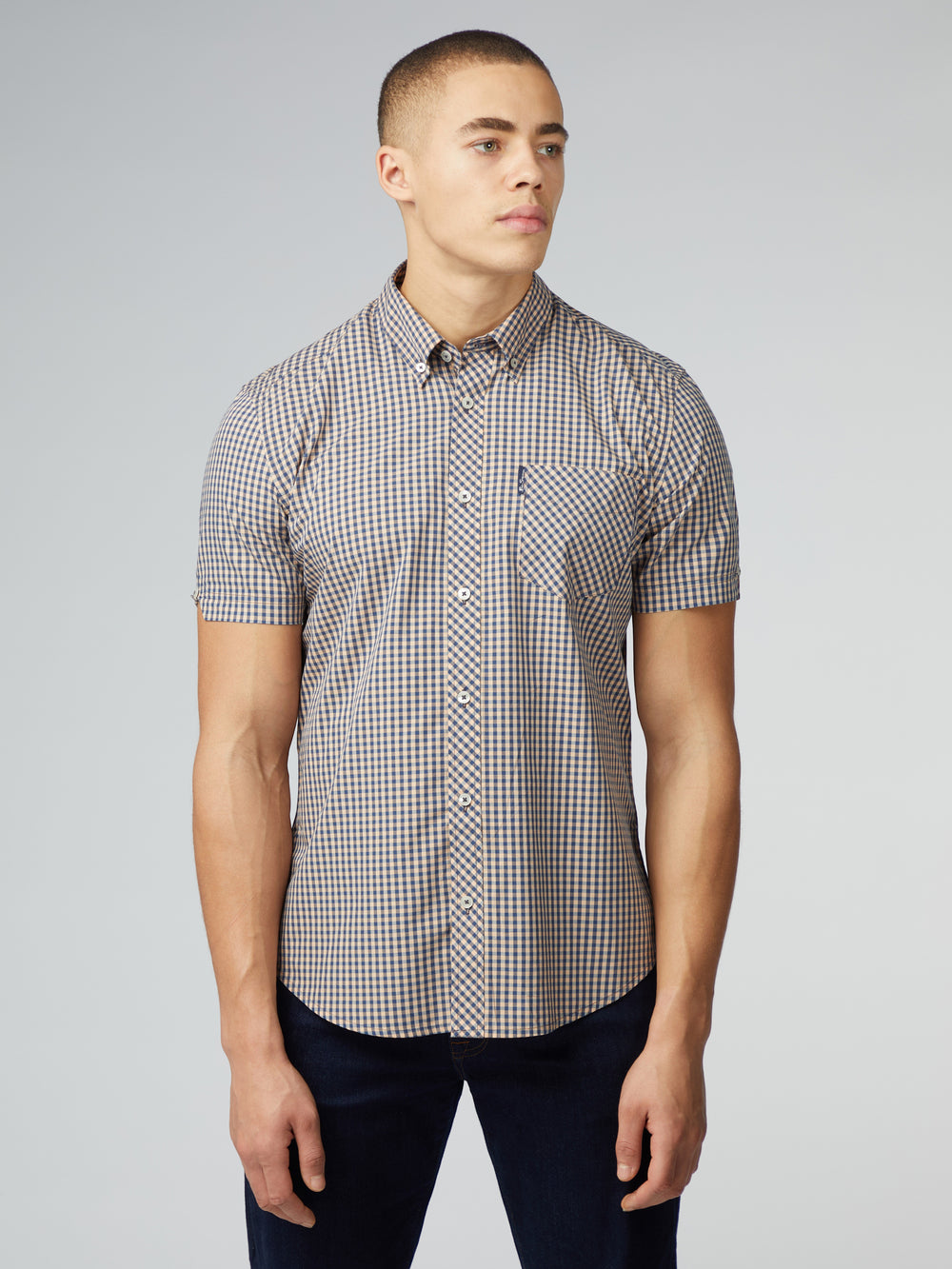 Ben Sherman Signature Short Sleeve Gingham Gömlek Bakır Turuncu | 4571-JSLDO