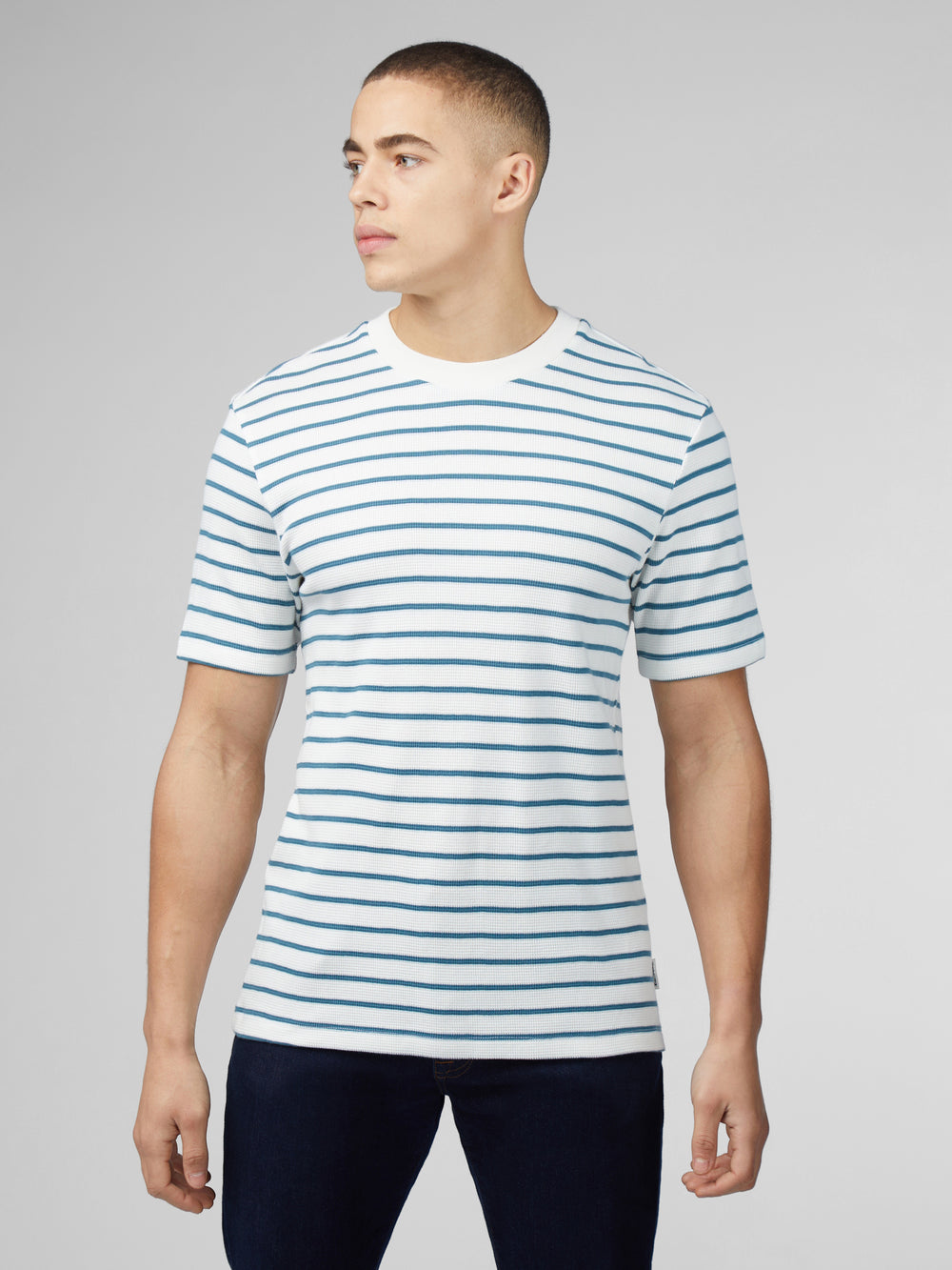 Ben Sherman Signature Waffle Stripe Tişört Beyaz | 5097-MXJBE