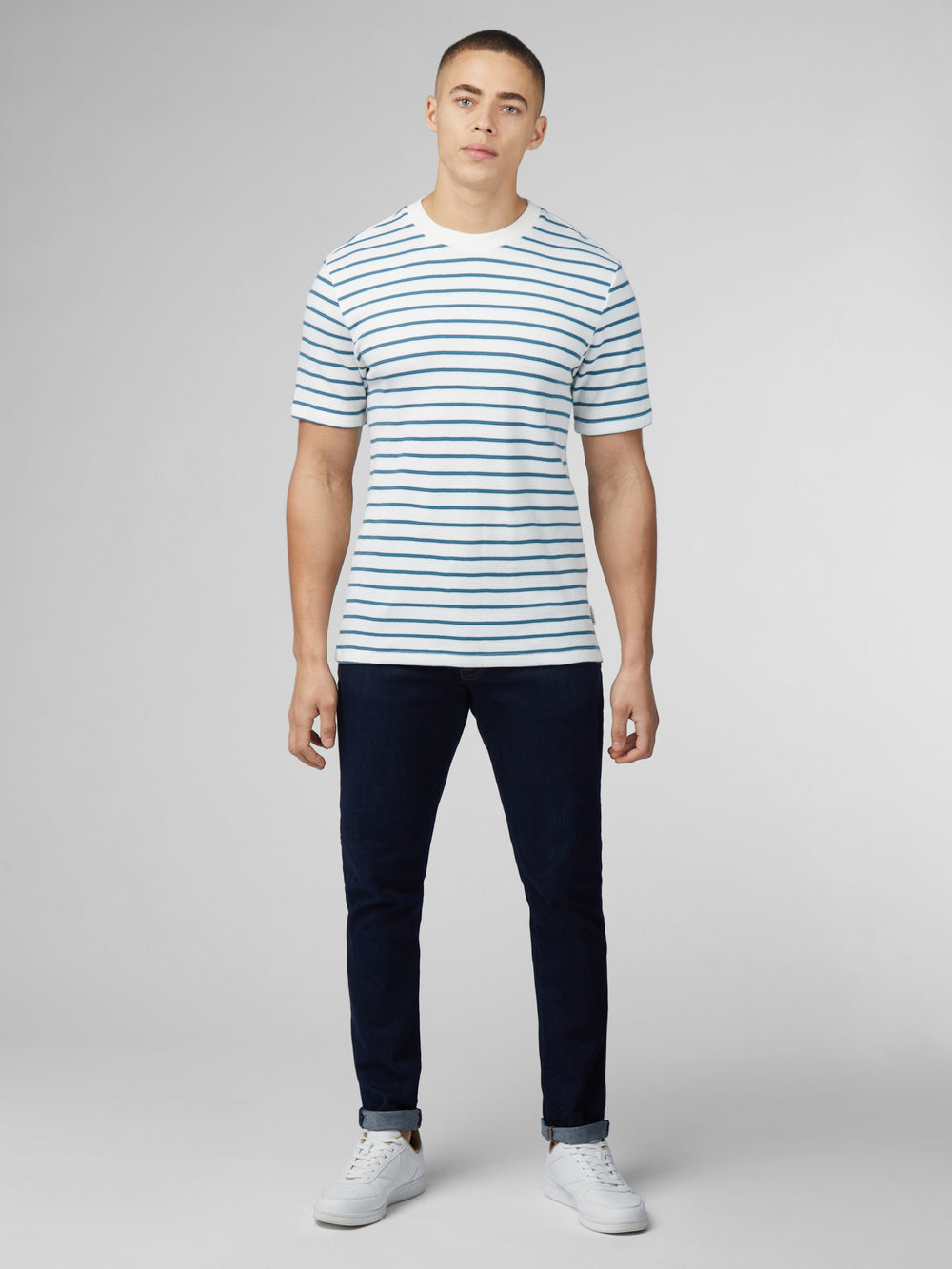 Ben Sherman Signature Waffle Stripe Tişört Beyaz | 5097-MXJBE