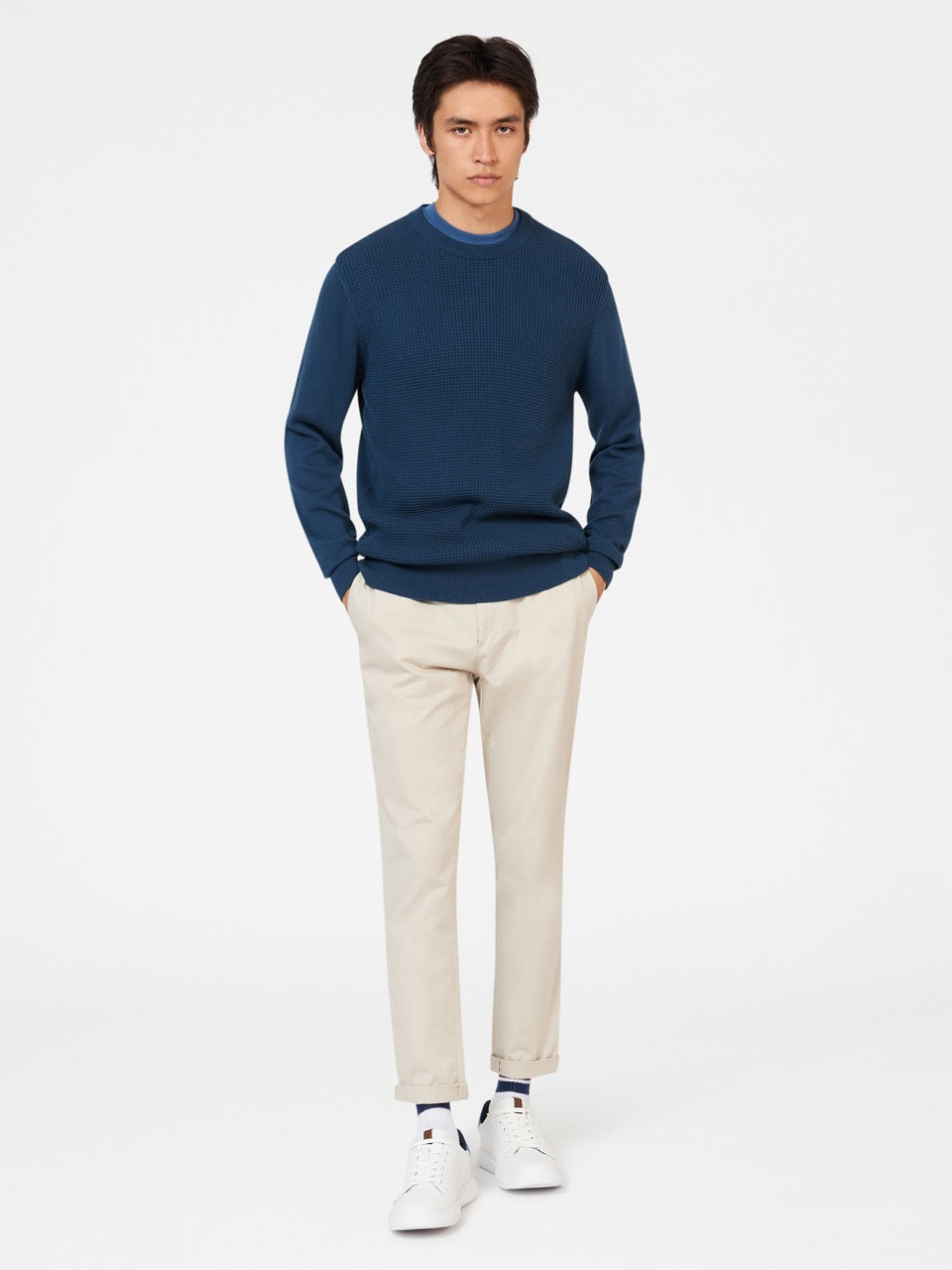 Ben Sherman Textured Crewneck Triko Indigo | 9547-ALVND