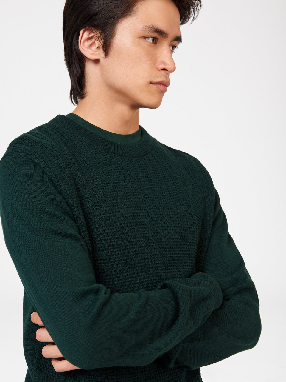 Ben Sherman Textured Crewneck Triko Koyu Yeşil | 5647-BROUP