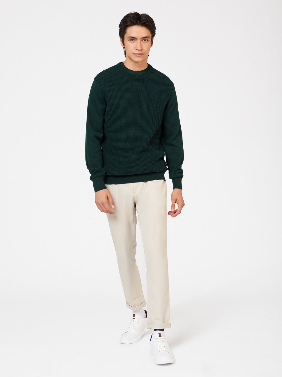 Ben Sherman Textured Crewneck Triko Koyu Yeşil | 5647-BROUP