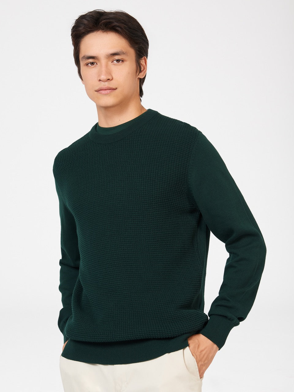 Ben Sherman Textured Crewneck Triko Koyu Yeşil | 5647-BROUP