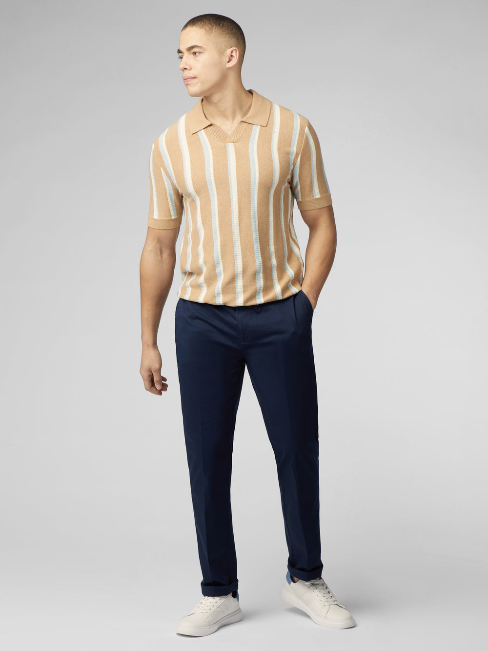 Ben Sherman Vertical Stripe Open Neck Polo Triko Gri | 5316-BSAHW